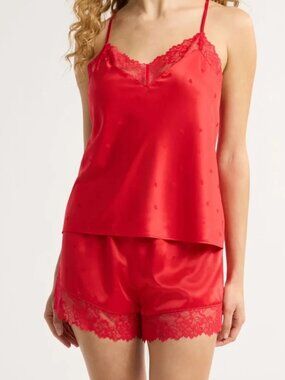 Red Satin Lace Cami & Short Sleep Set - Women